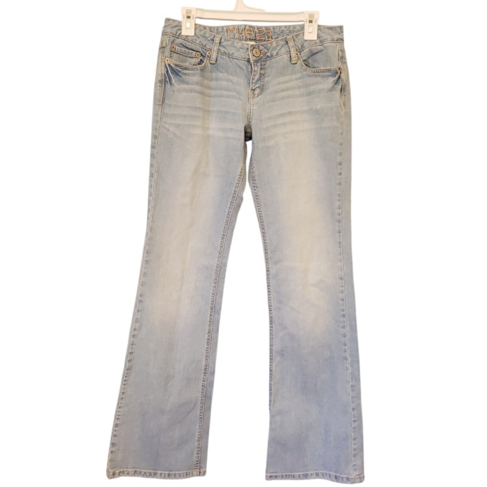Rue21 Blue Flare Wide Leg Jeans with Distressed Style